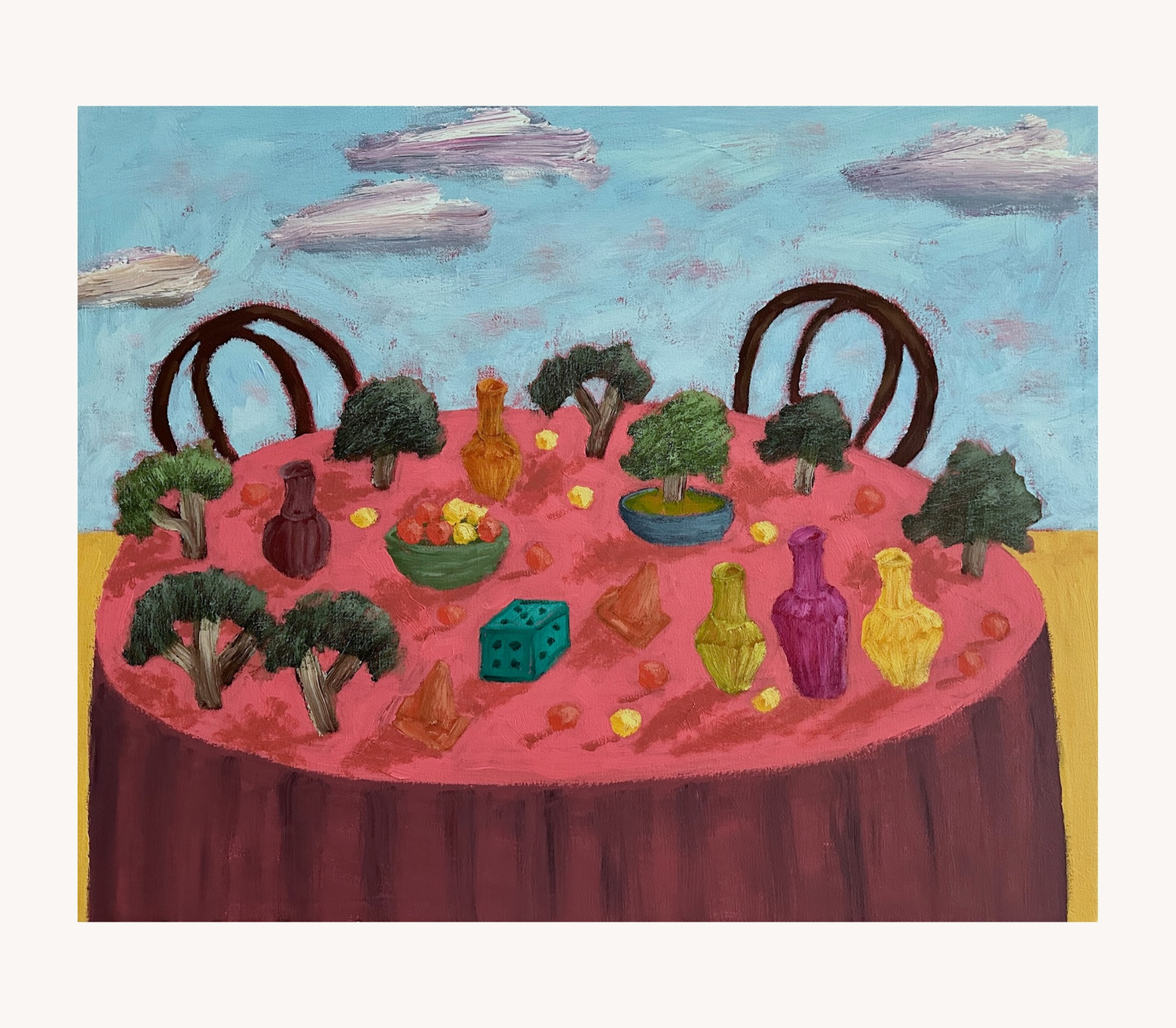 Arrangement with vessels, trees and citruses