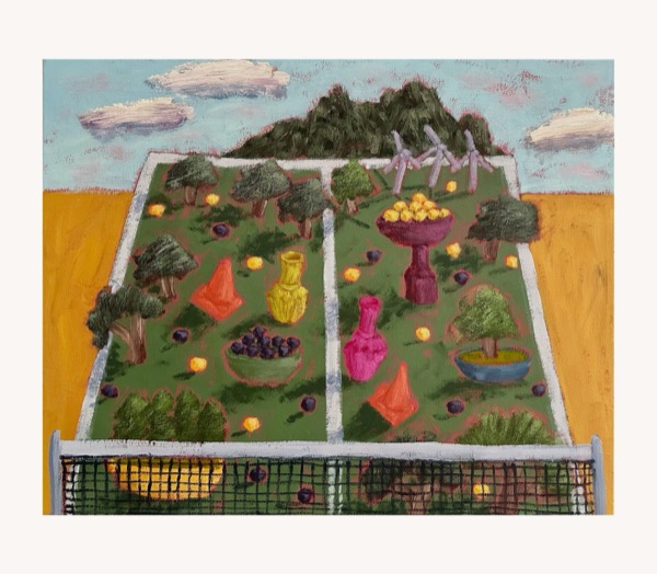 Table tennis table arrangement with lemons and blueberries